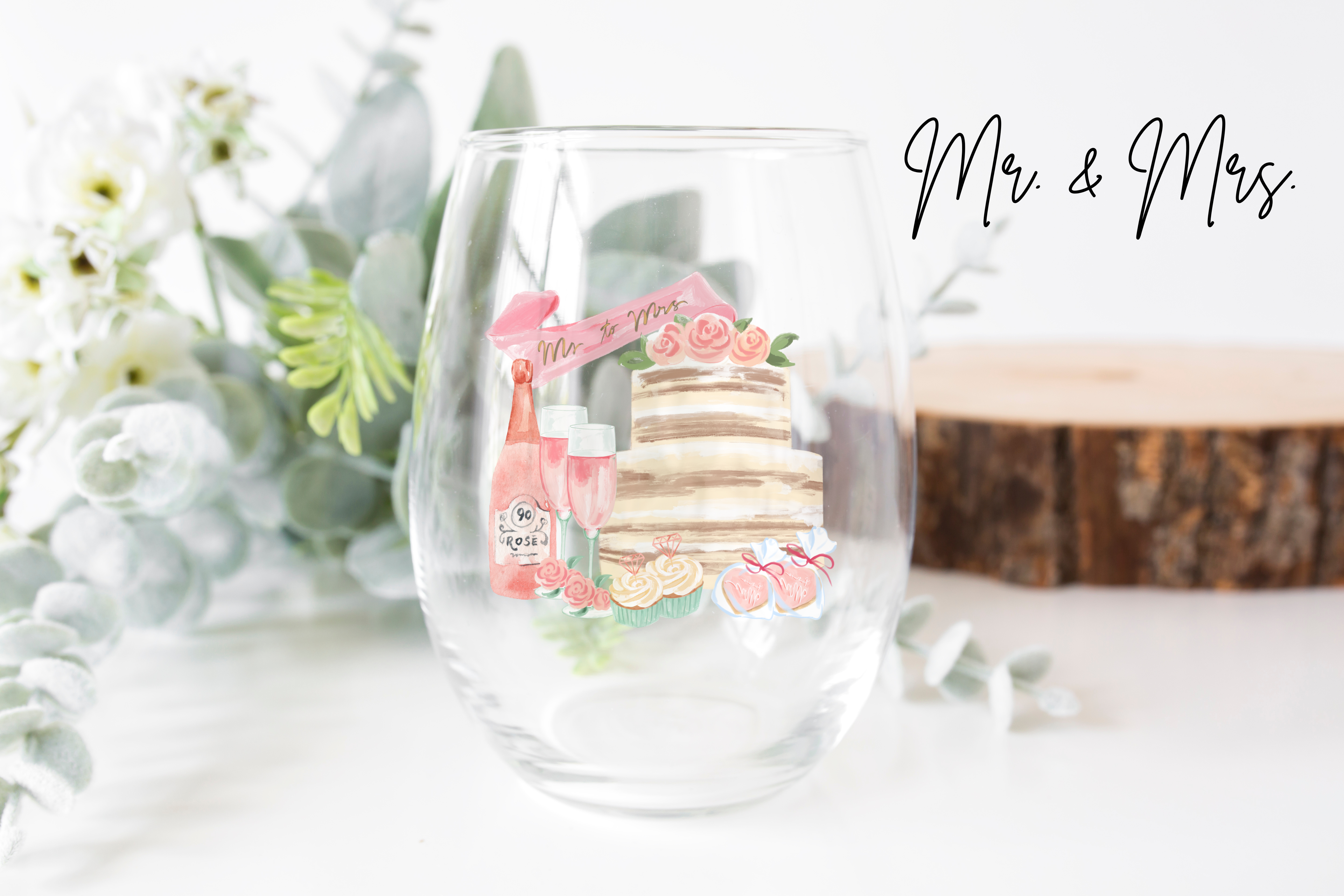 Stemless Wine Glass, Anniversary, Bridal, Wedding