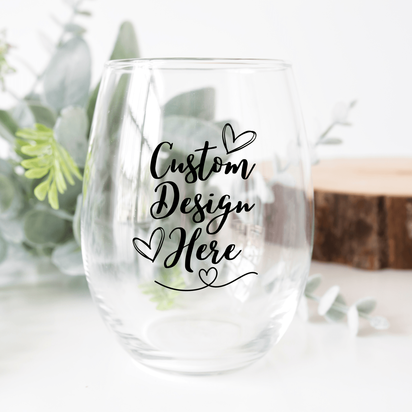 Custom Stemless Wine Cups, Acrylic or Glass