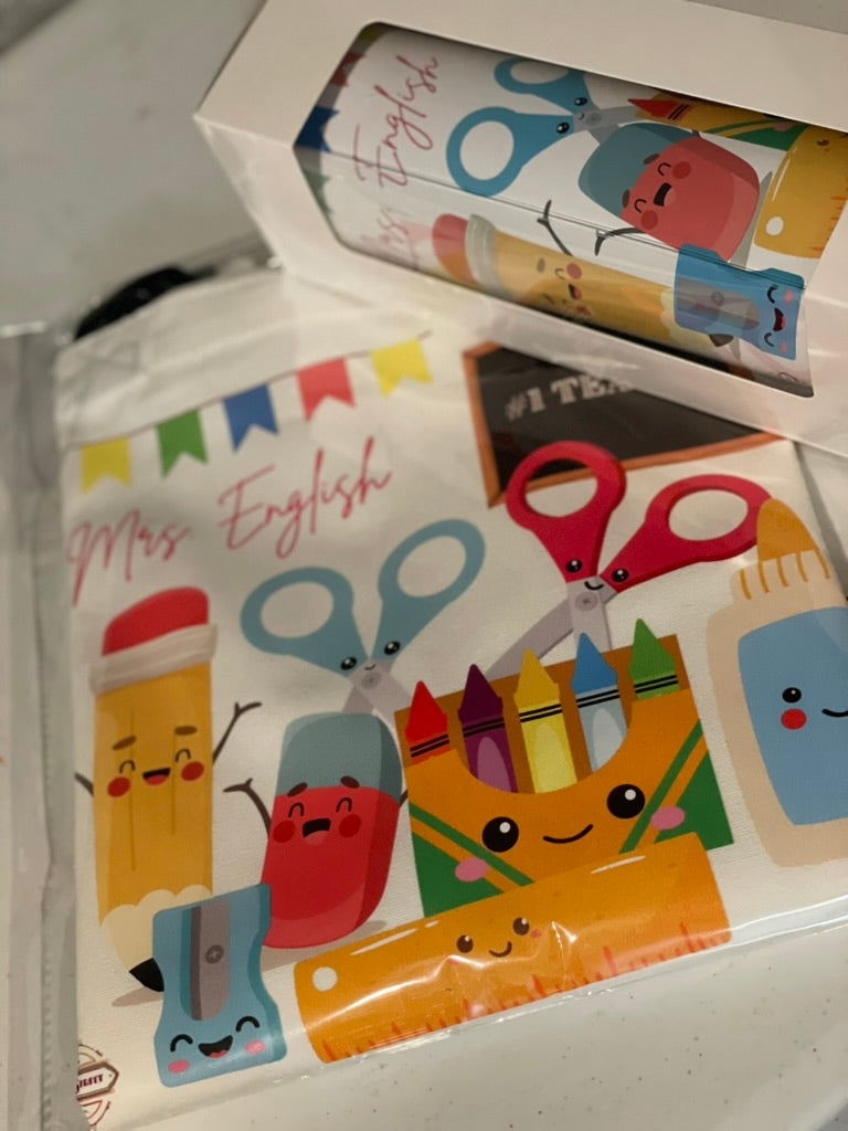 Cute Kawaii School Supplies Tote Bag & Tumbler, Personalized