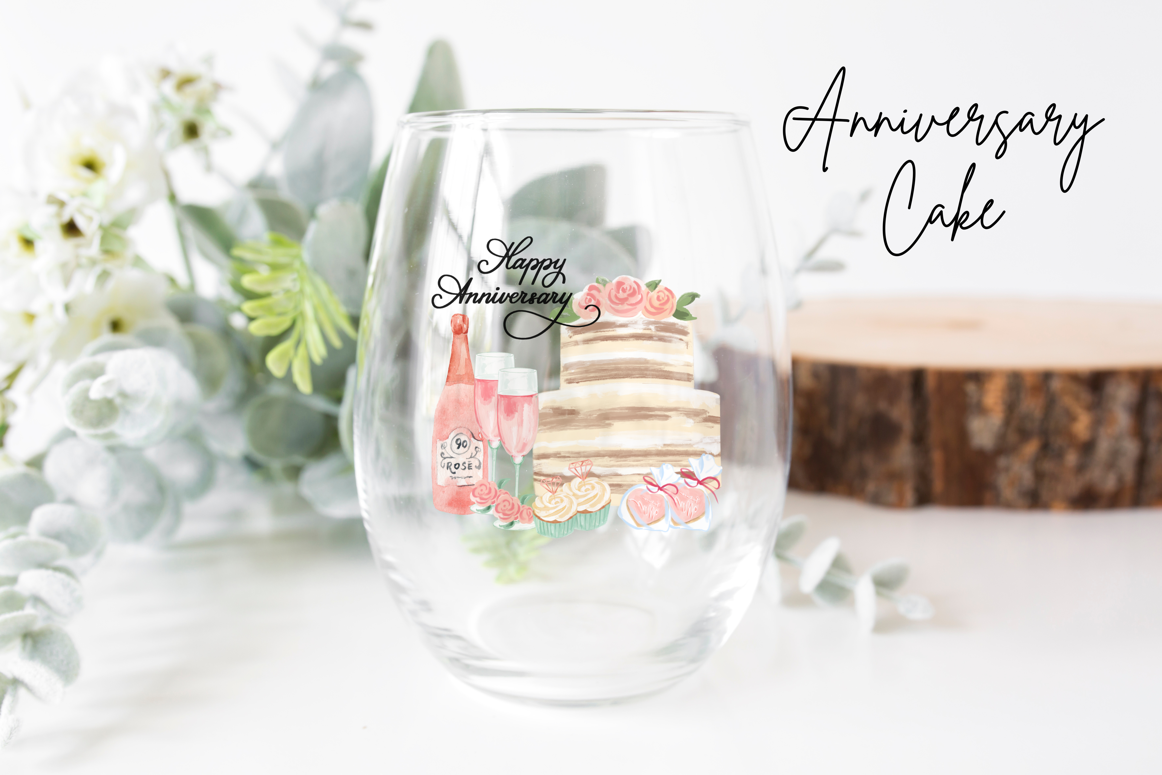 Stemless Wine Glass, Anniversary, Bridal, Wedding