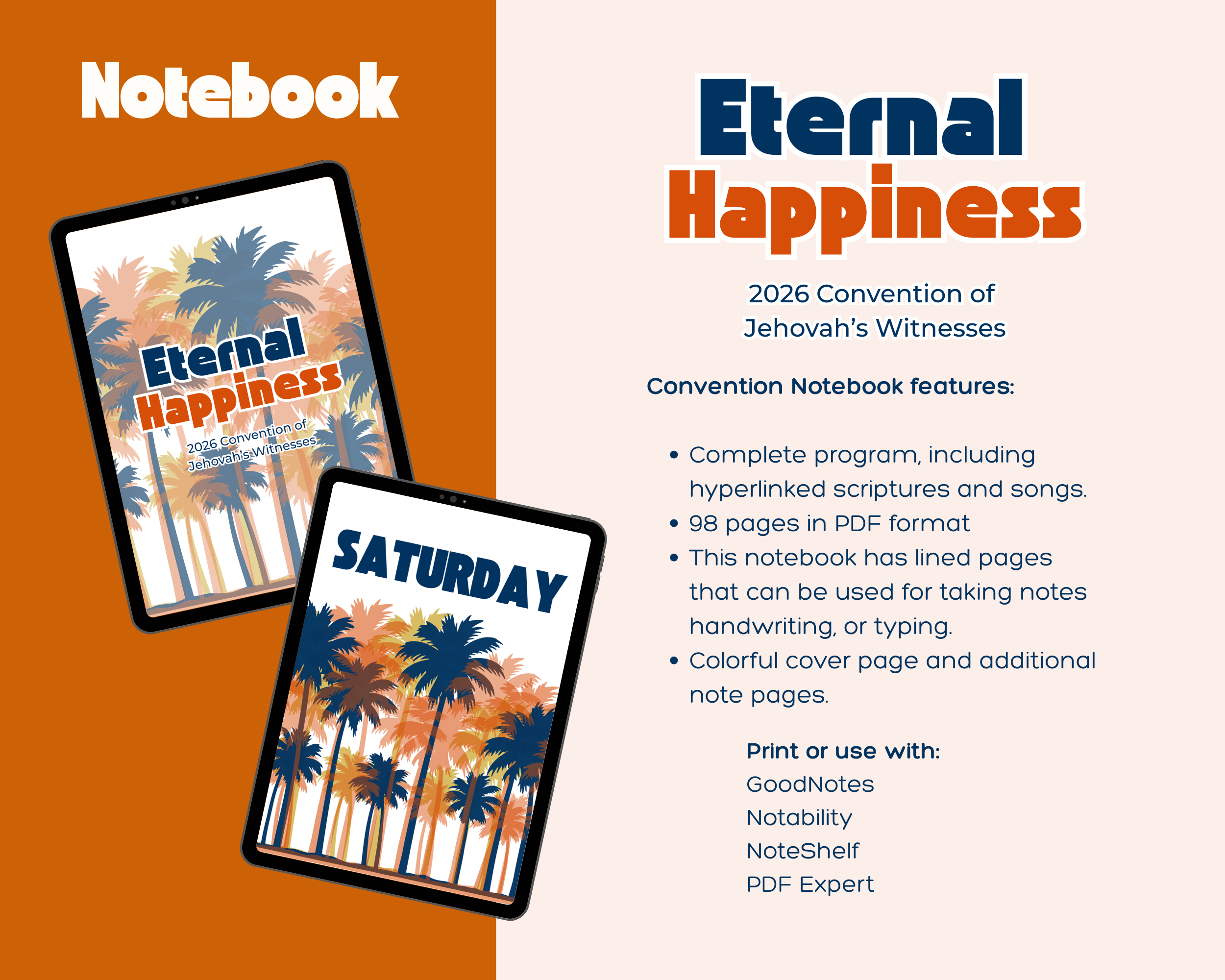 JW 2026 "Eternal Happiness" Palms Themed Notebook