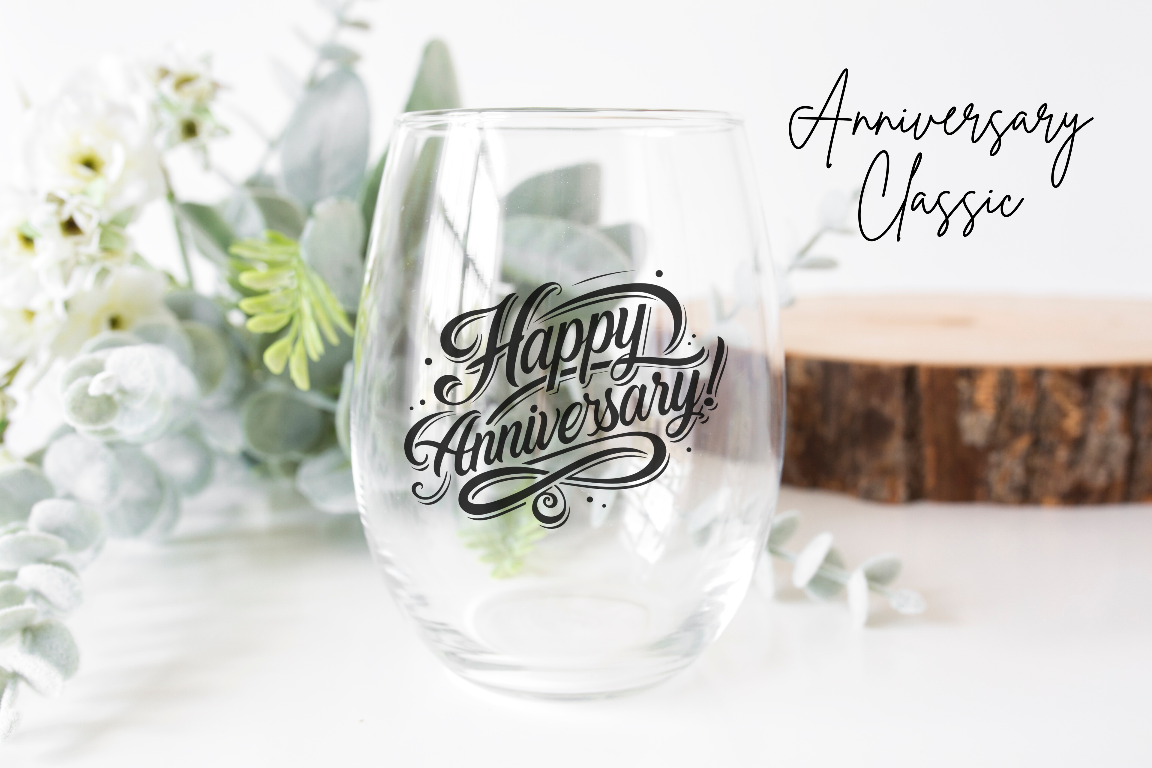 Stemless Wine Glass, Anniversary, Bridal, Wedding