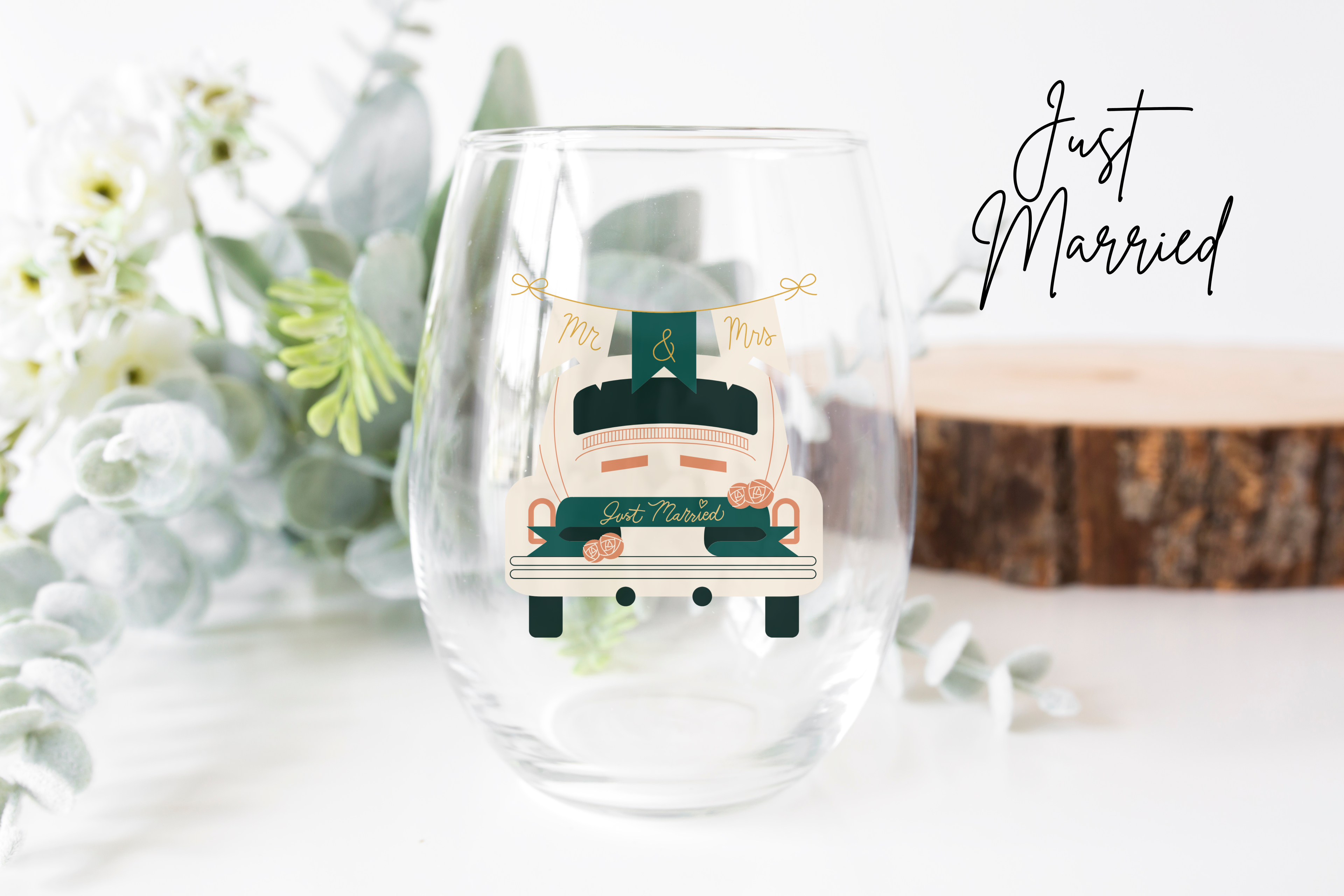 Stemless Wine Glass, Anniversary, Bridal, Wedding
