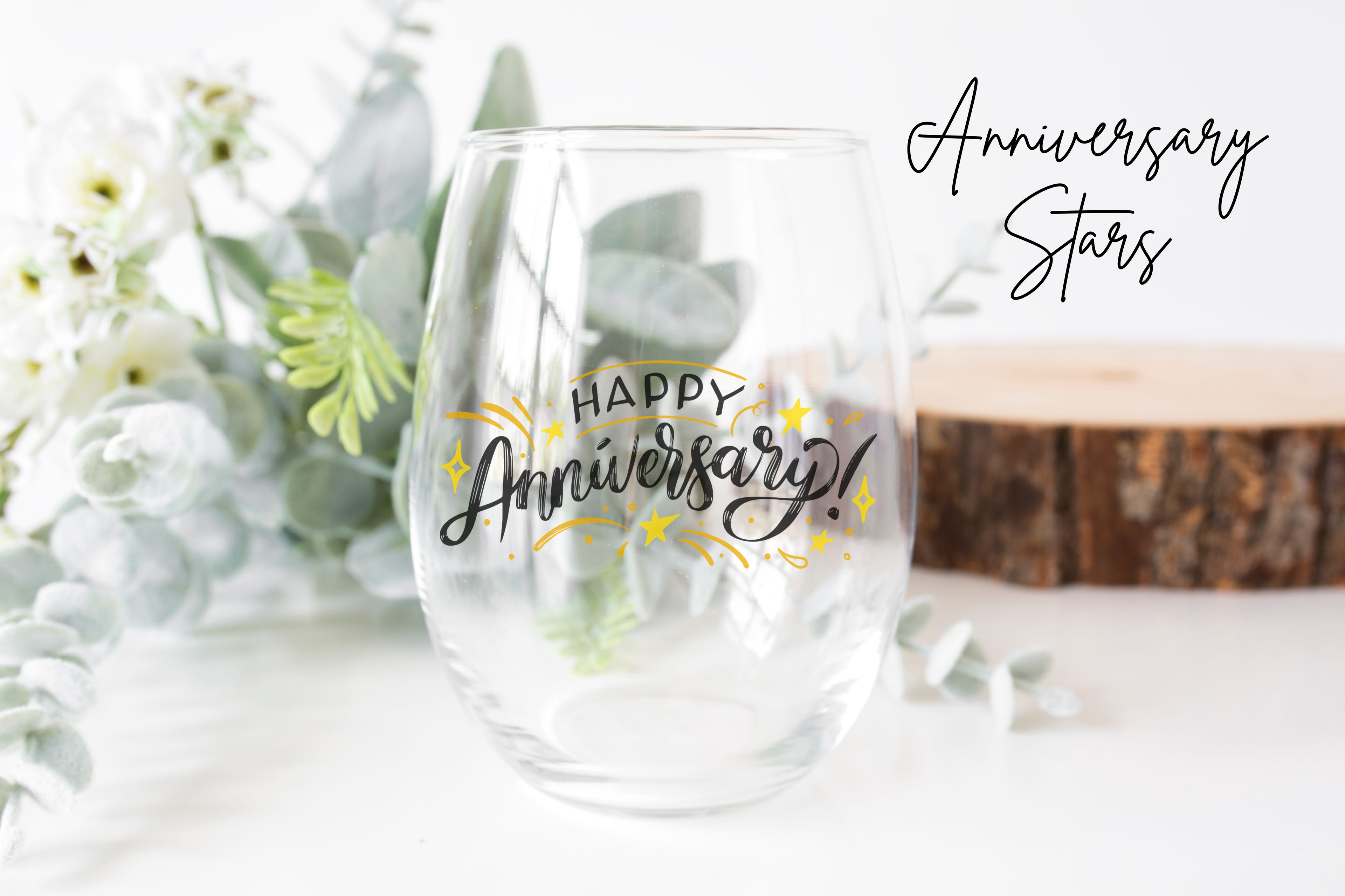 Stemless Wine Glass, Anniversary, Bridal, Wedding