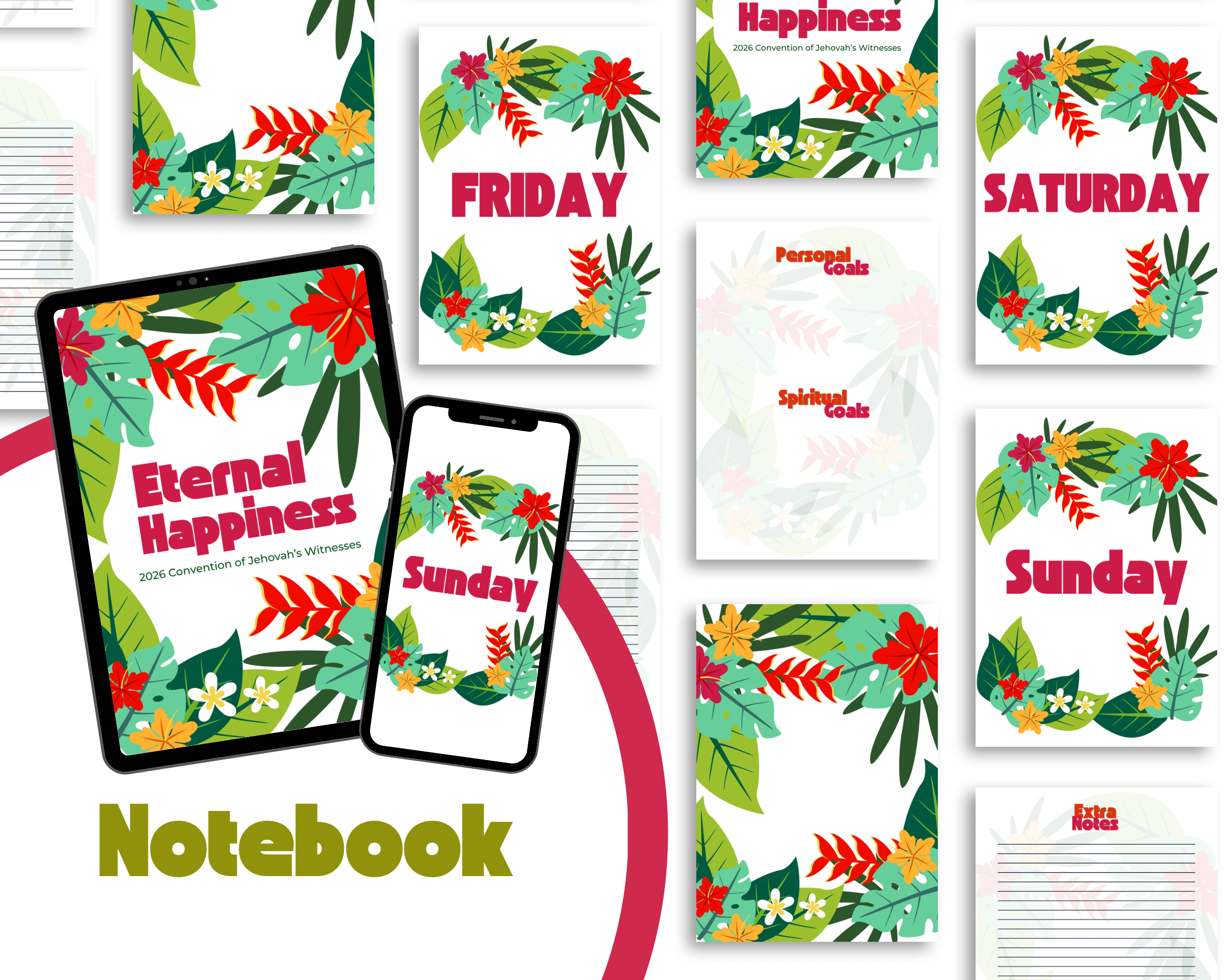 Carnet de notes "Bonheur Éternel" à thème tropical JW 2026