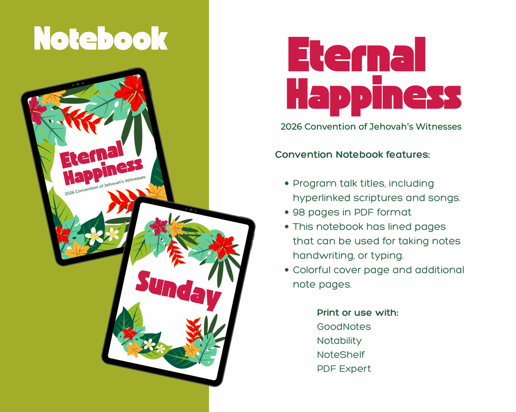 Carnet de notes "Bonheur Éternel" à thème tropical JW 2026