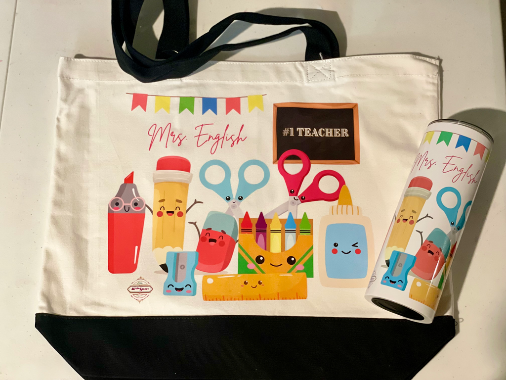 Cute Kawaii School Supplies Tote Bag & Tumbler, Personalized