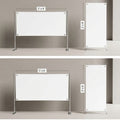 Three stacked views showing a freestanding white display board in different sizes mounted on a metal stand, with dimension labels reading 2 x 4, 3 x 6, and 4 x 8. The board is shown against a plain gray wall and floor.