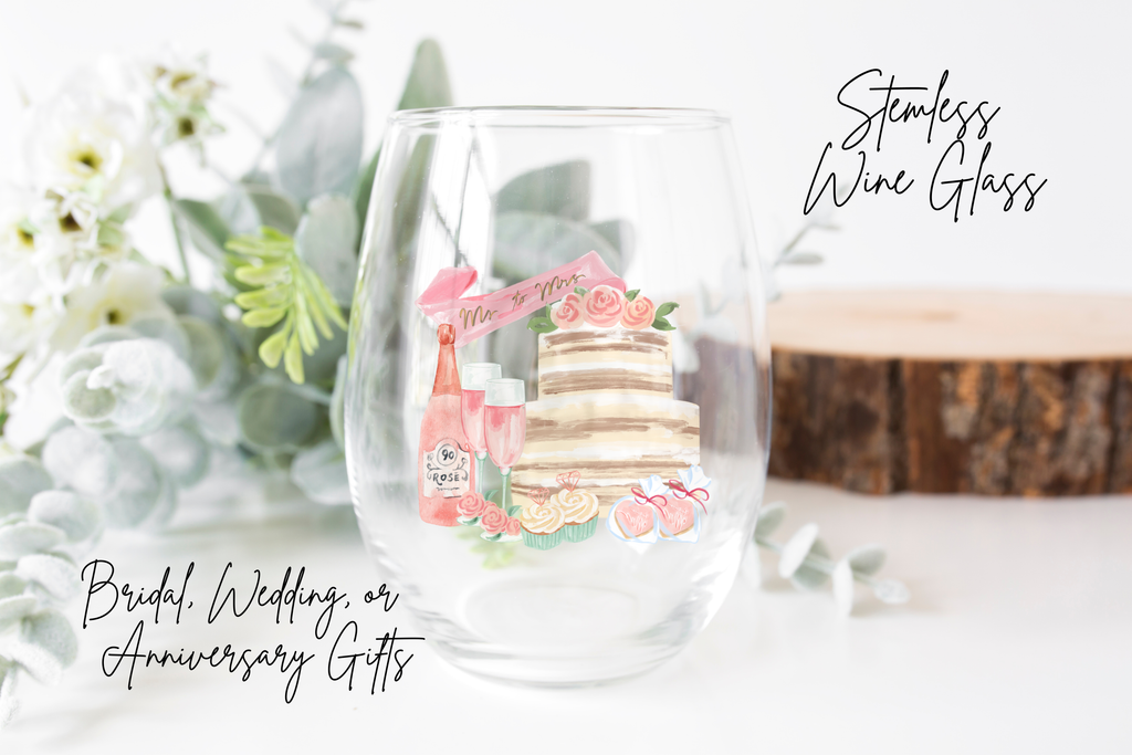 Stemless Wine Glass, Anniversary, Bridal, Wedding