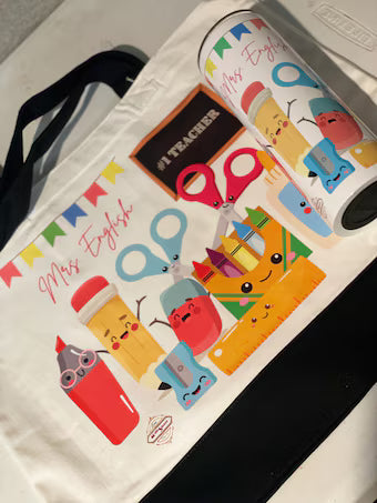 Cute Kawaii School Supplies Tote Bag & Tumbler, Personalized